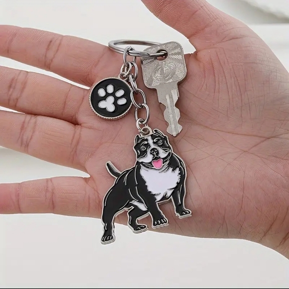NEW! Enamel Staffordshire Pit XL Bully "Dog Mom" + Pawprint Bag Charm 🎒👜~🐾 🐕 - Picture 5 of 13